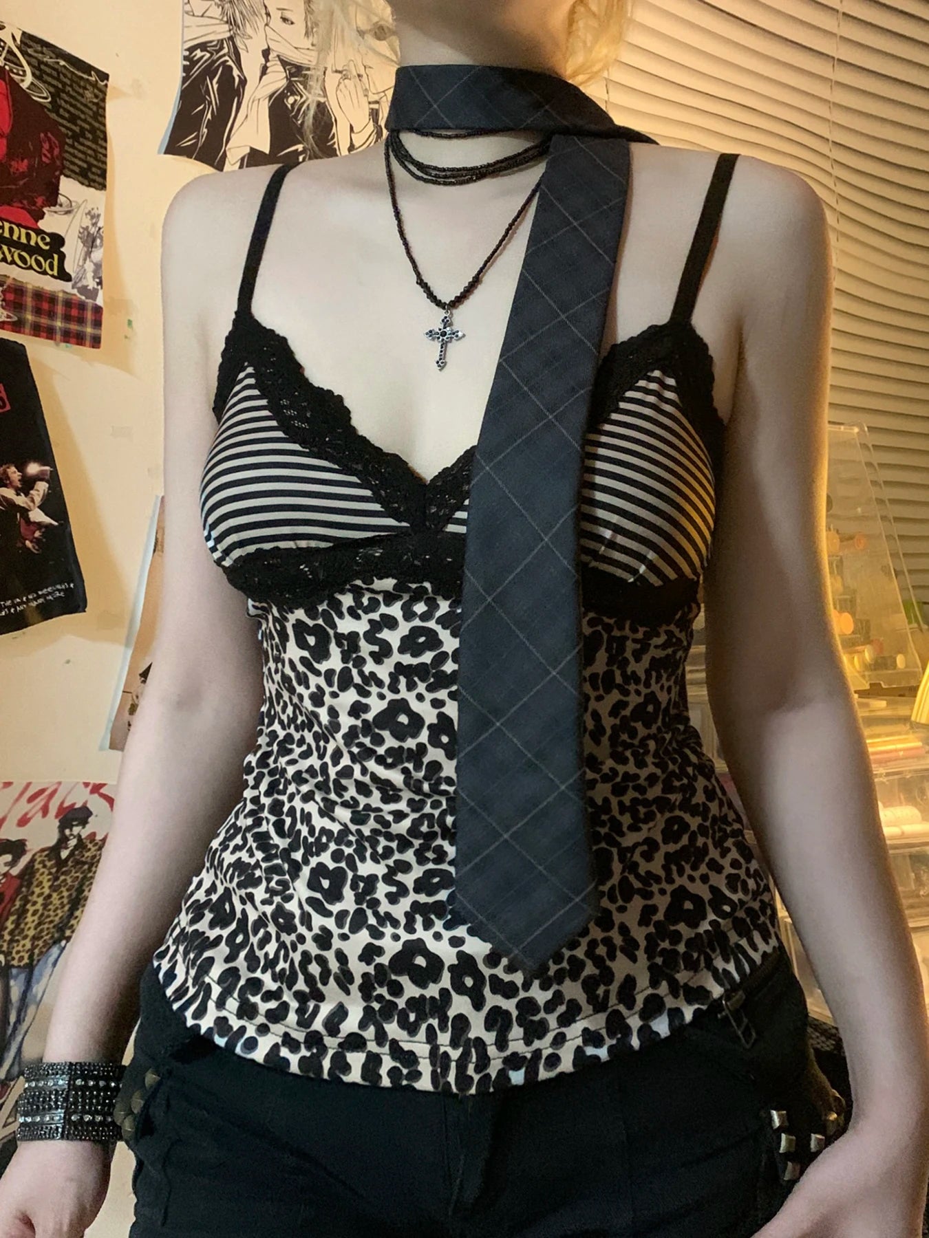 Leopard Print Lace Crop Top | Rockmore Y2K Vintage