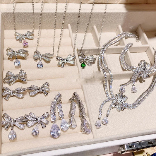 Luxury Geometric Jewelry Set | Bow Necklace & Earrings for Women