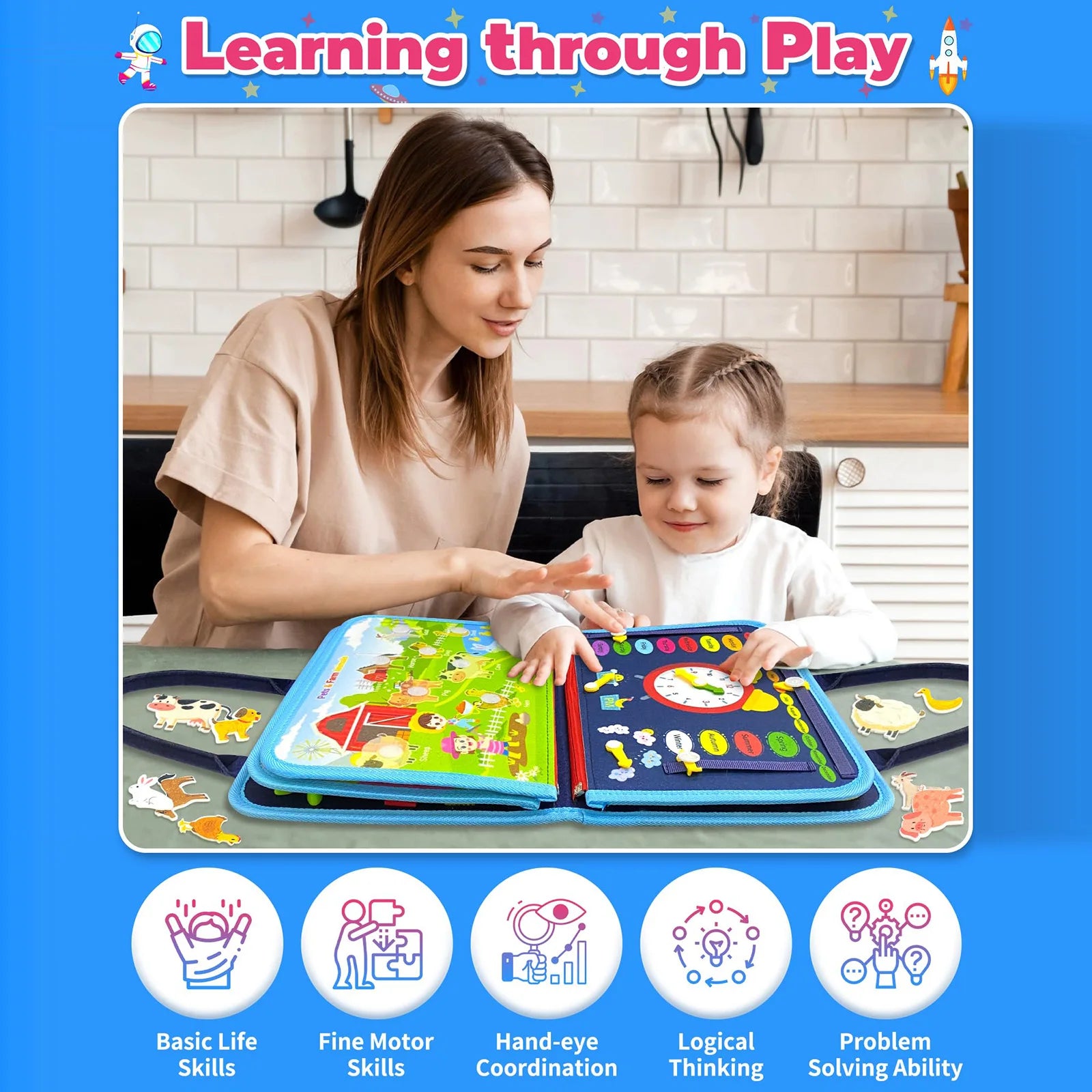Busy Board Montessori Sensory Toy | Educational Toddler Travel Activity
