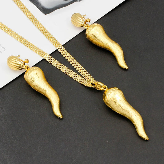 Brazilian 24K Gold Plated Jewelry Set | Chili Earrings & Pendant