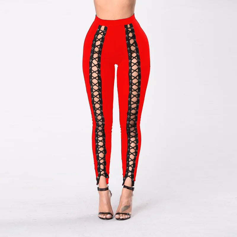 Black Slim Fit Leggings | Women’s Strappy Hole Pants