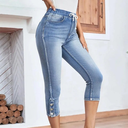 Pale Blue Cropped Mom Jeans | Women’s High Waist Denim