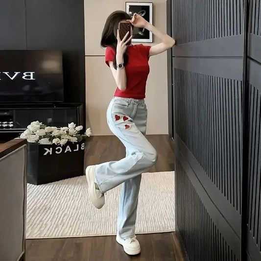 High Waist Straight Leg Jeans | Women’s Korean Fashion