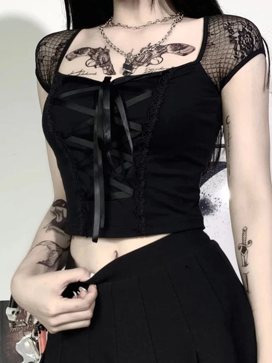 Gothic Vintage Lace Tee | Women’s Bodycon Mesh Top