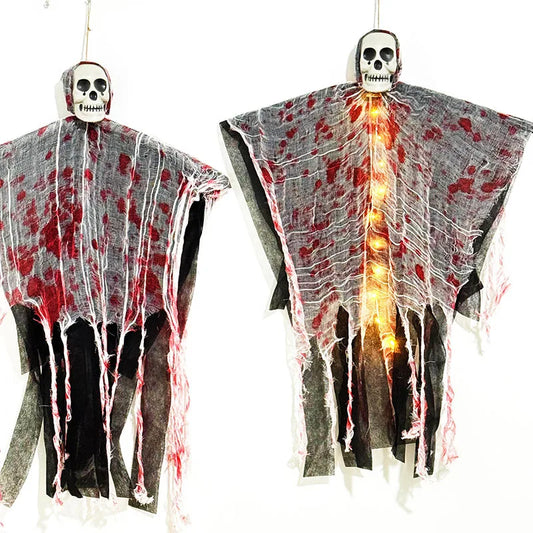 Hanging Skull Skeleton Ghost | Light-Up Horror Prop for Haunted House