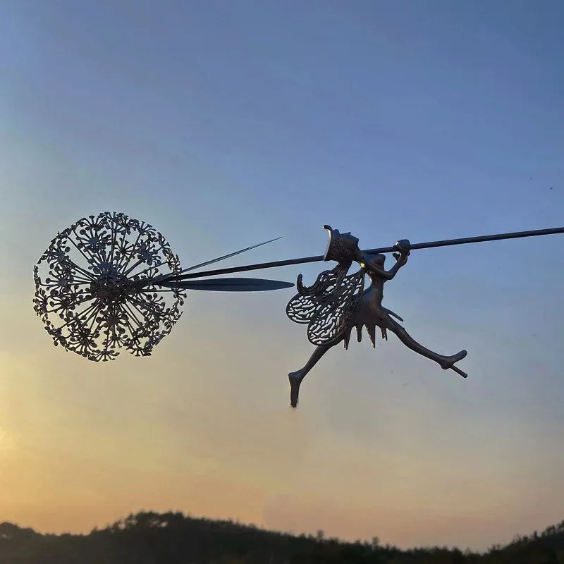 Metal Fairy Wings Garden Statues, Garden Accessories, Dandelions, Metal Elf, Decoration, Lawn, Landscape Sculpture