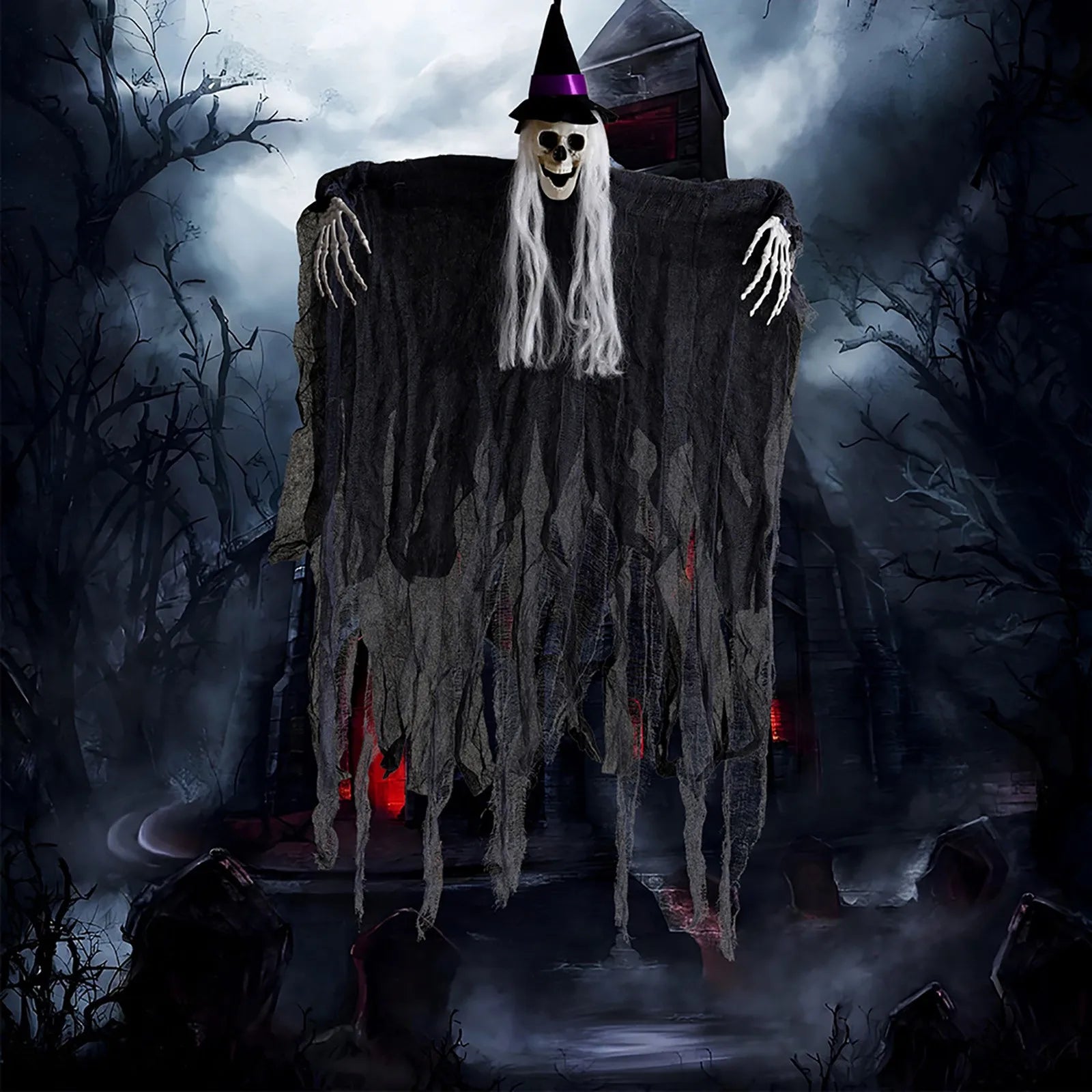 Skeleton Ghost Hanging Decoration | Horror Reaper Prop for Garden