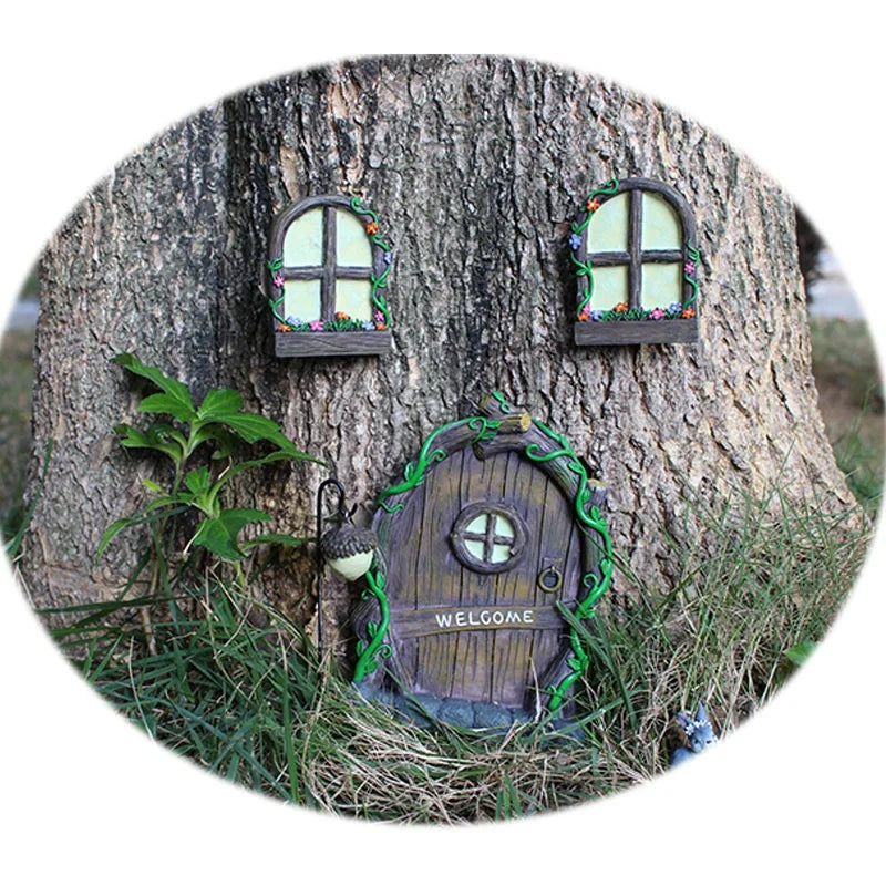 Fairy Gnome Window Door Set Miniature Pendant Creative Elf Home Yard Art Garden Decoration Outdoor Decoration Fairy Garden