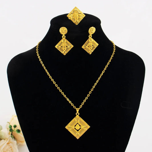 Luxury 18K Gold Plated Jewelry Set | Italian Bride Necklace & Earrings