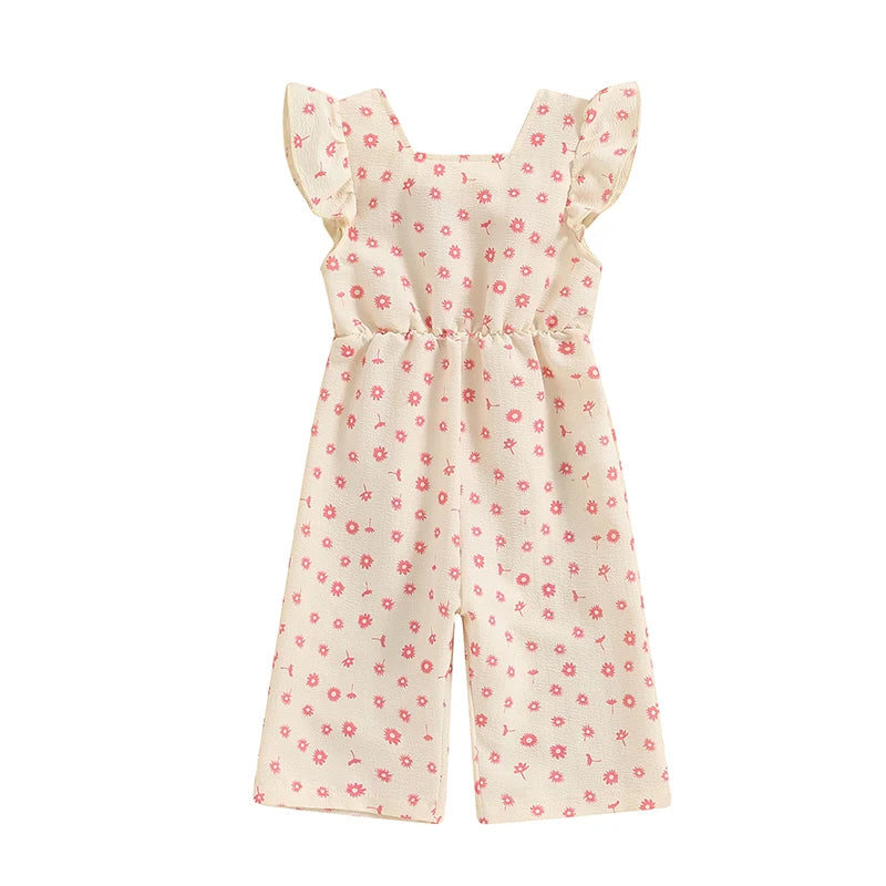 Toddler Girls Summer Overalls | Cotton Floral Print Bowknot Rompers
