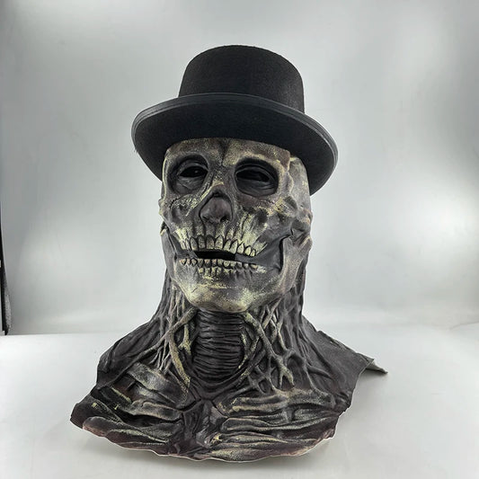 Skull mask with top hat on a white background