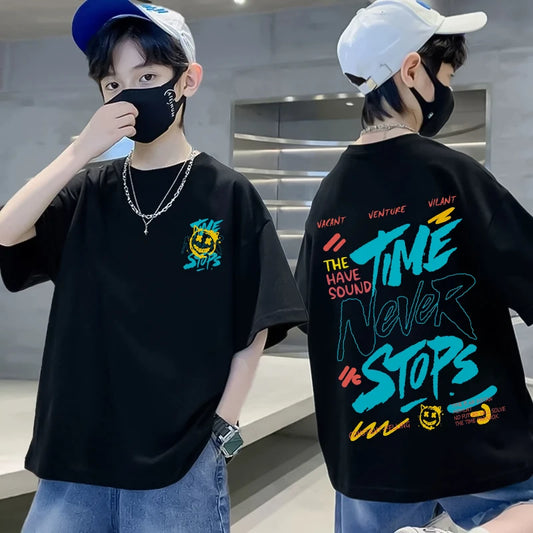 2025 Korean Kids Hip Hop T-Shirts | Boys Loose Cotton Short Sleeve Tees