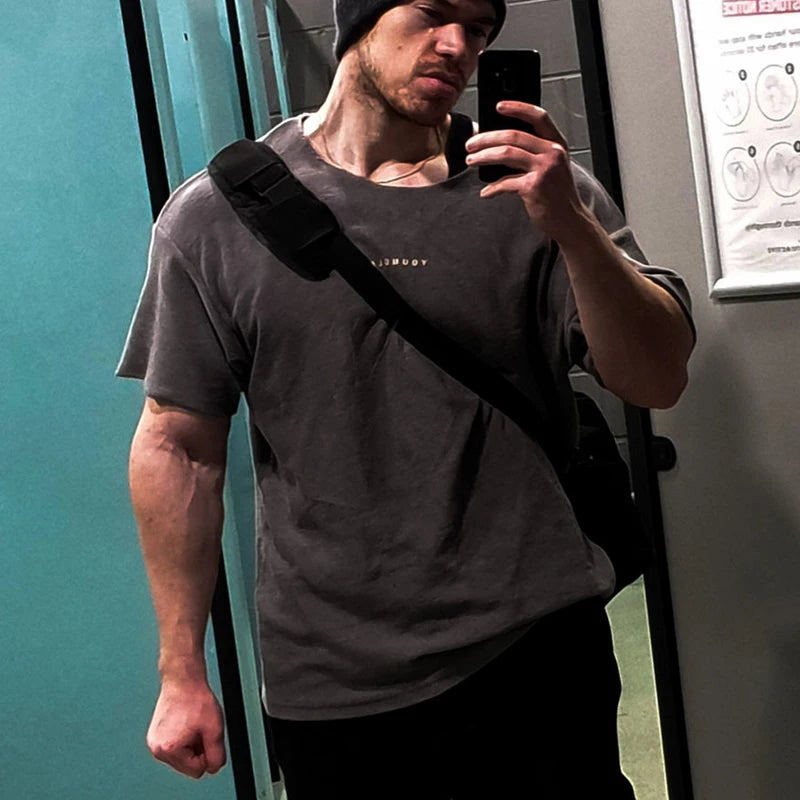 Men’s Oversized Printed T-Shirt | Casual Cotton Short Sleeve Gym Top