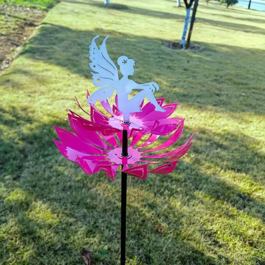 Crafts Rotating Garden Flower Fairy Sculpture Iron Art Detachable Wind Spinner Creative Metal Windmill Lawn