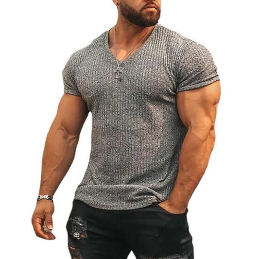 Men’s V-Neck Short Sleeve Slim Fit Sports T-Shirt