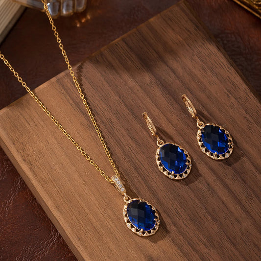 Gold Plated Copper Jewelry Set | Blue Zirconia Accent Accessories
