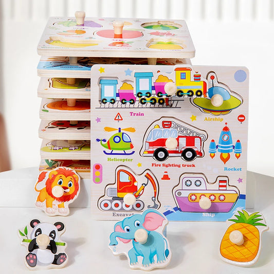 Wooden Montessori Puzzle Toys | Cartoon Animal & Traffic Hand Boards