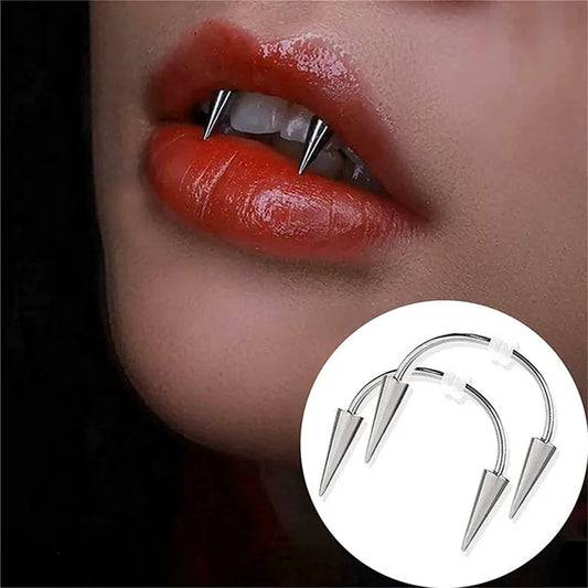 Vampire Teeth Lip Hoop Grillz | Rusty Stainless Steel Piercing Prop