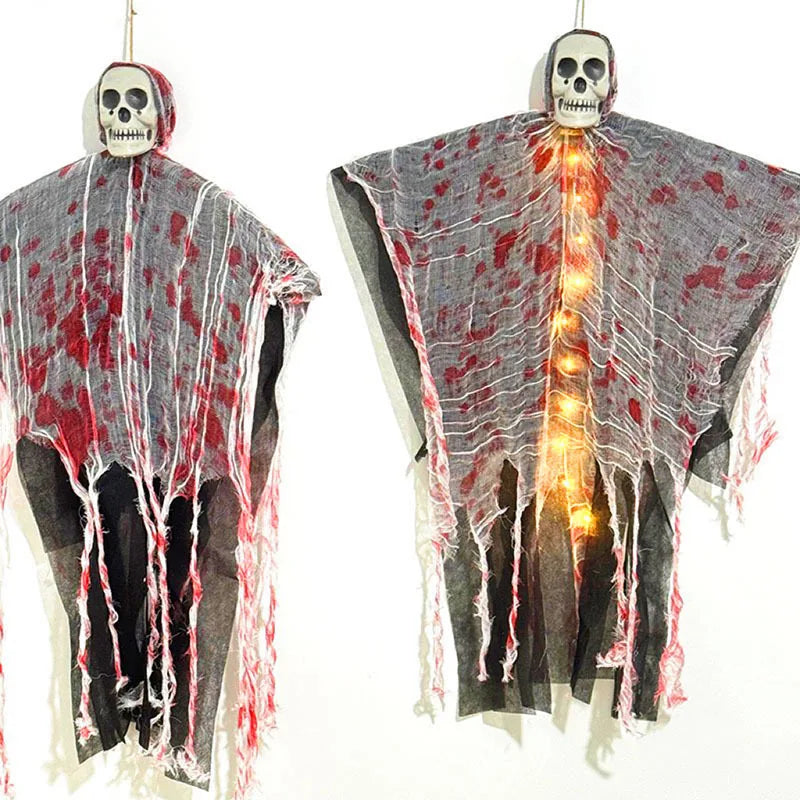 Hanging Skull Skeleton Ghost | Light-Up Horror Prop for Haunted House
