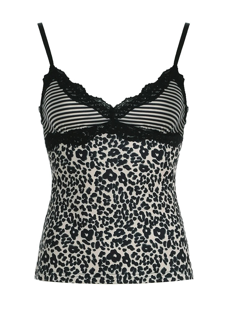 Leopard Print Lace Crop Top | Rockmore Y2K Vintage