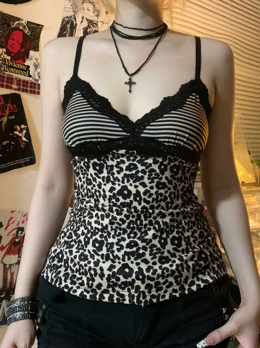 Leopard Print Lace Crop Top | Rockmore Y2K Vintage