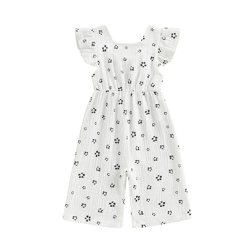 Toddler Girls Summer Overalls | Cotton Floral Print Bowknot Rompers
