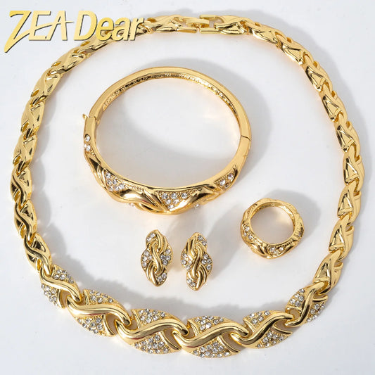 ZeaDear 4pcs Jewelry Set | S-Shape Necklace, Bangle & Rings