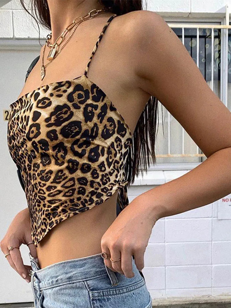 Leopard Print Crop Top | Women’s Lace-Up Backless