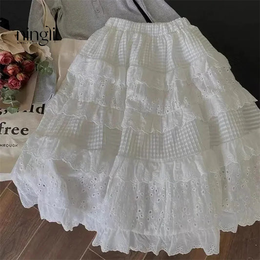 Girls’ Lace Layered Skirt Dress | Spring Toddler White Long Dress 2-8Y