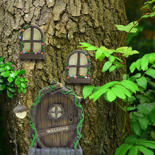Fairy Gnome Window Door Set Miniature Pendant Creative Elf Home Yard Art Garden Decoration Outdoor Decoration Fairy Garden