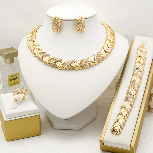 Dubai 18K Gold Plated Jewelry Set | Luxury Necklace, Earrings & Ring