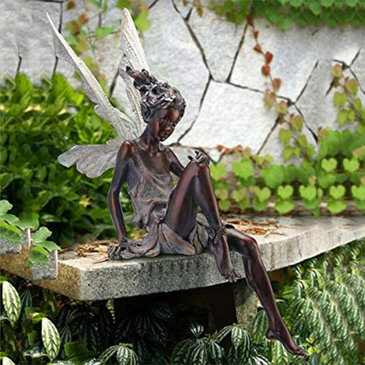 Flower Fairy Resin Statue Decoration Outdoor Garden Angel Girl Sitting Figurines Sculpture Craft Landscaping Yard Art Ornament