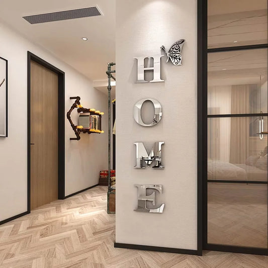 Home Logo 3D Mirror Wall Sticker – Stylish Entrance