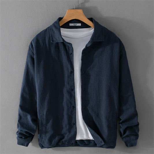 Men’s Fashion Linen Jacket Spring Autumn Casual Solid Coat