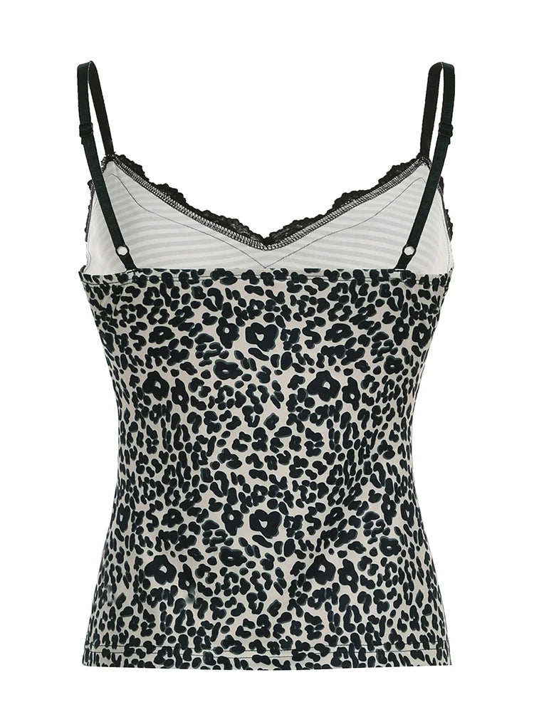 Leopard Print Lace Crop Top | Rockmore Y2K Vintage