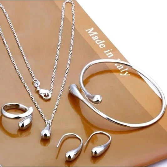 4PC Simple Ring Necklace Bracelet Earrings | Engagement Set