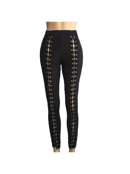 Black Slim Fit Leggings | Women’s Strappy Hole Pants
