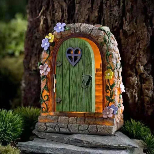 Fairy Garden Solar Stone Gate Resin Decoration Solar Garden Decoration Fairy Gate Decoration Decorative Figurine