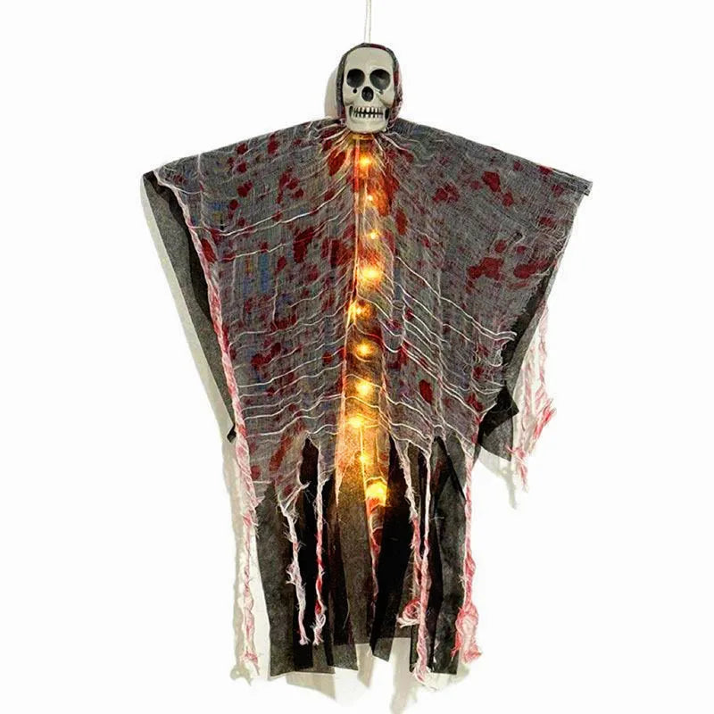 Hanging Skull Skeleton Ghost | Light-Up Horror Prop for Haunted House