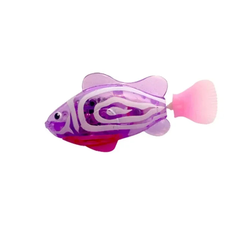 Toy fish with purple and pink colors on a white background
