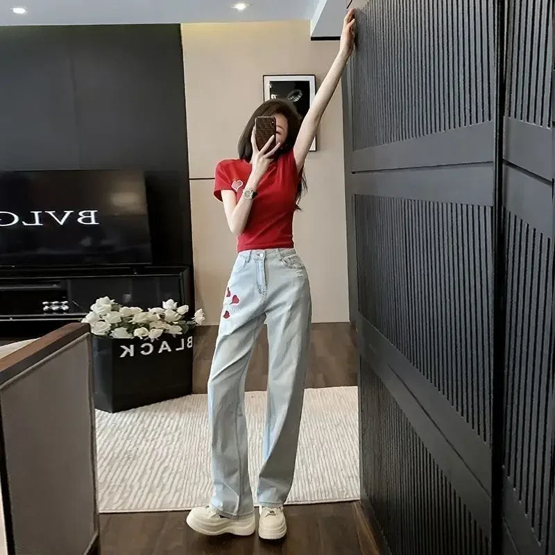 High Waist Straight Leg Jeans | Women’s Korean Fashion