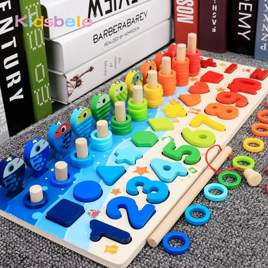 Montessori Math Toys for Toddlers | Wooden Puzzle & Fishing Game