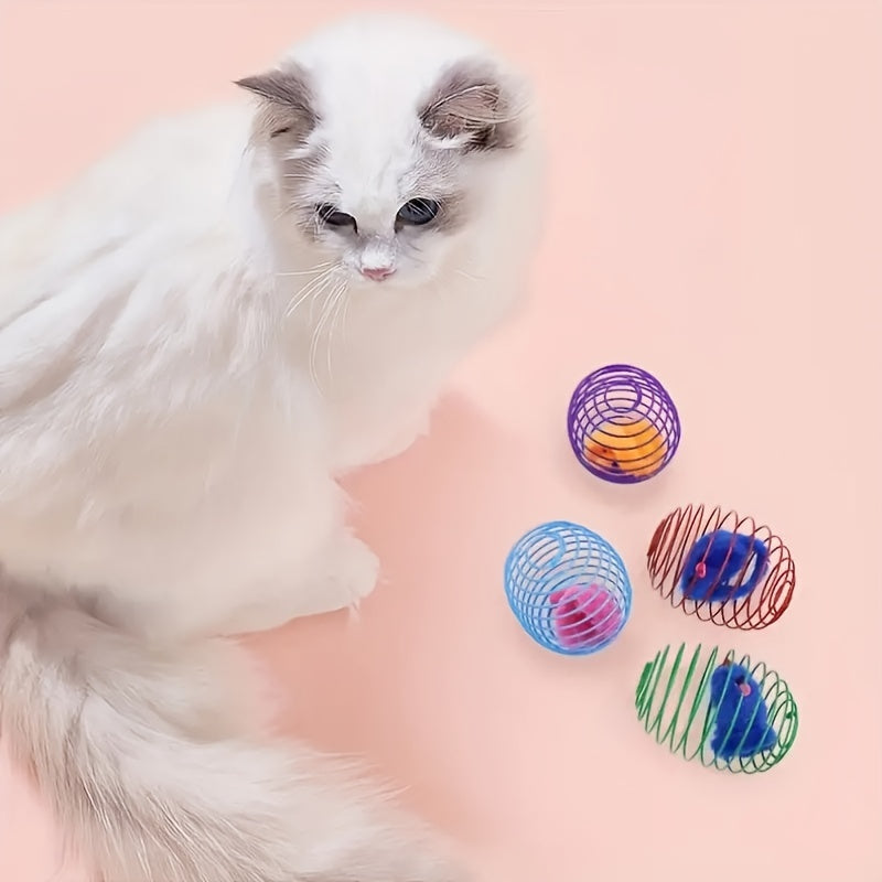 3pcs Colorful Spring Toy Set | Interactive Cat Balls & Mouse Toys