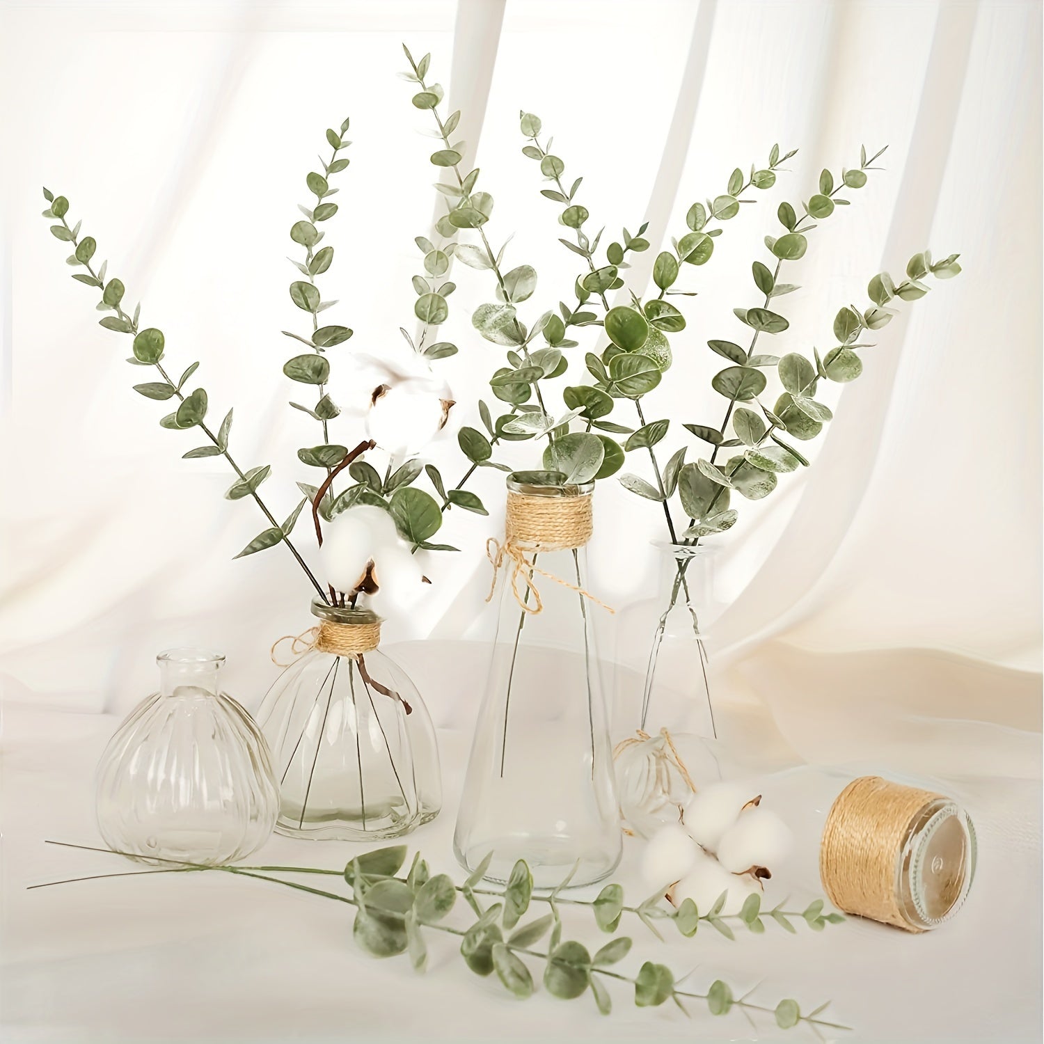 18pcs Artificial Eucalyptus Stems | 15-Inch Faux Green Branches