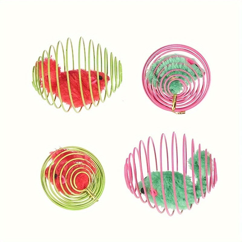 3pcs Colorful Spring Toy Set | Interactive Cat Balls & Mouse Toys