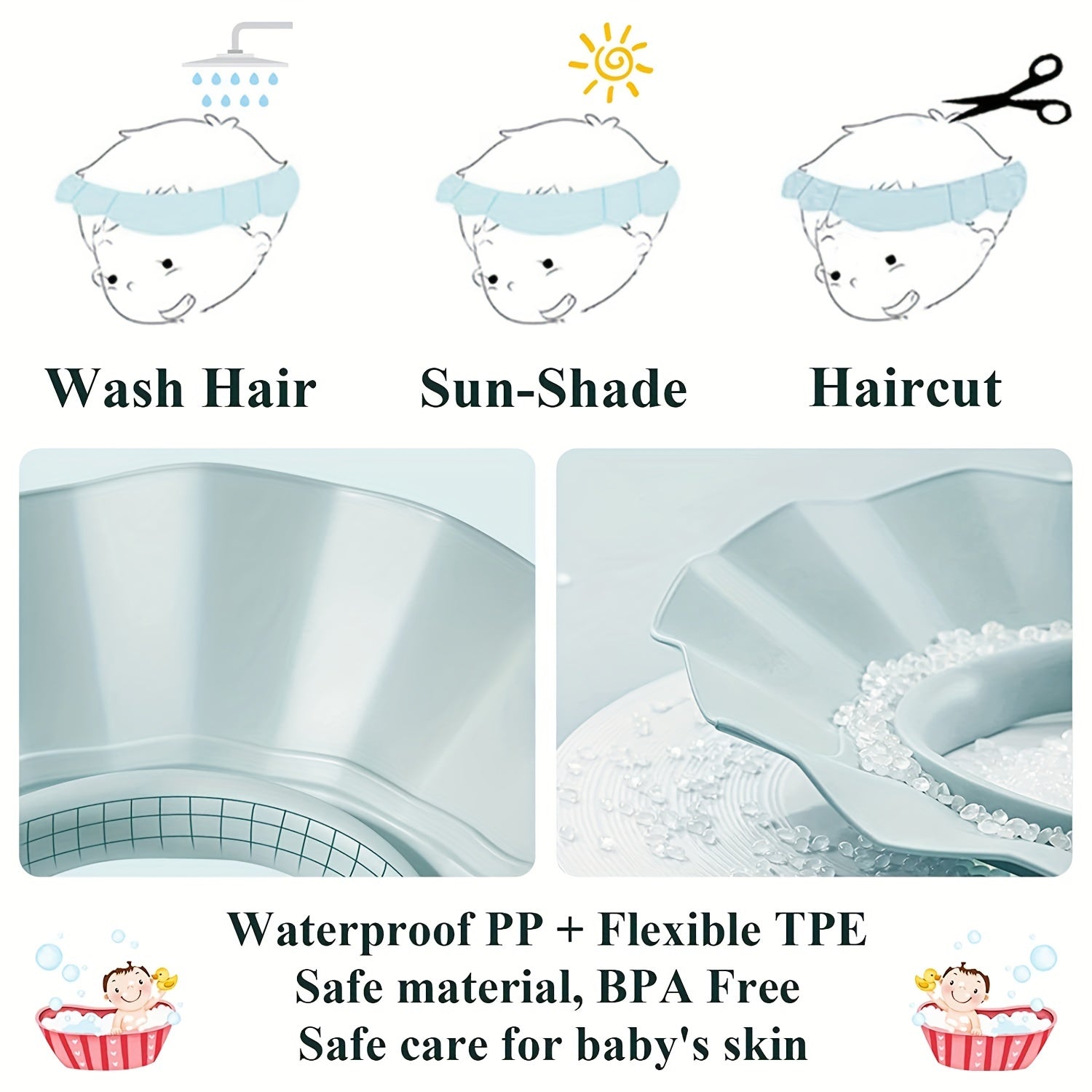 Adjustable Shower Cap for Youngsters | Soft, Water-Resistant & Eye Protection